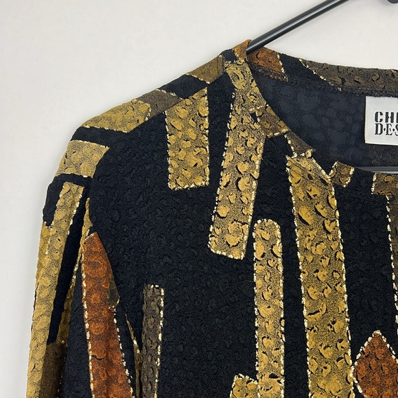 Chico’s long sleeve blouse black with gold metallic detail lace 2 - Picture 4 of 8